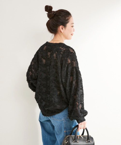 B.C STOCK（ベーセーストック）の「《追加9》手洗い可 / パフスリーブジャガードブラウス（シャツ/ブラウス・レディース・ブラック/アイボリー・FREE）」の9枚目の写真