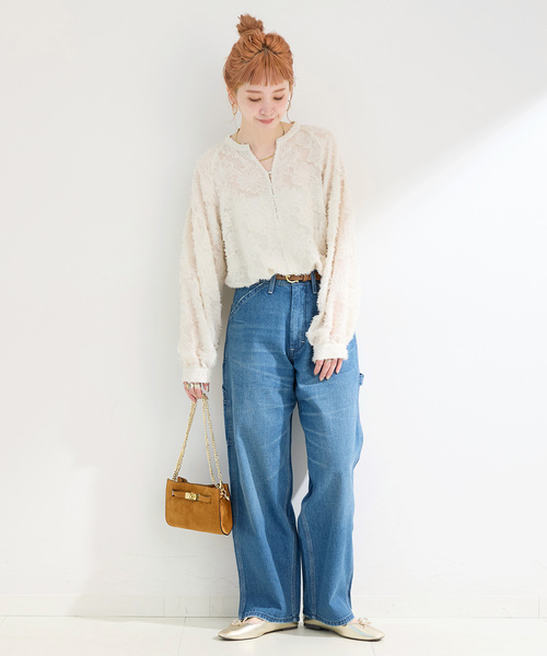 B.C STOCK（ベーセーストック）の「《追加9》手洗い可 / パフスリーブジャガードブラウス（シャツ/ブラウス・レディース・ブラック/アイボリー・FREE）」の12枚目の写真