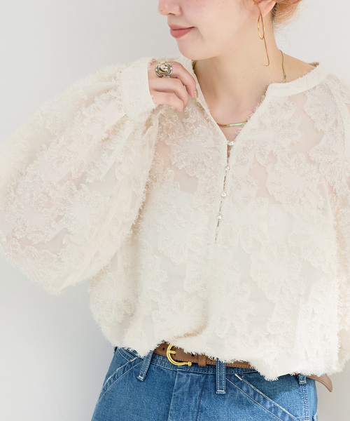 B.C STOCK（ベーセーストック）の「《追加9》手洗い可 / パフスリーブジャガードブラウス（シャツ/ブラウス・レディース・ブラック/アイボリー・FREE）」の20枚目の写真