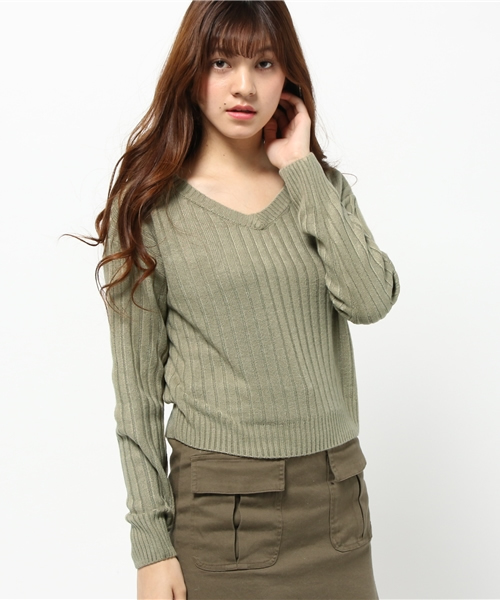 one after another NICE CLAUP（ワンアフターアナザーナイスクラップ）の「【ナイスクラップ】サイドリブＶネックニット（ニット/セーター・レディース・グレー/ブラック/アイボリー/カーキ・FREE）」の4枚目の写真