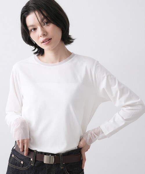 Dessin(デッサン)の「【洗える】シアーチュールポイントカットソー(Tシャツ/カットソー・レディース・ネイビー系2/ホワイト系/ライトグレー系2・02/01)」の2枚目の写真