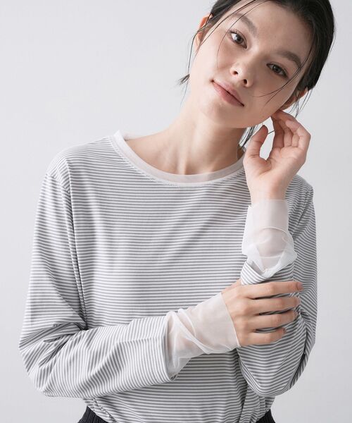 Dessin(デッサン)の「【洗える】シアーチュールポイントカットソー(Tシャツ/カットソー・レディース・ネイビー系2/ホワイト系/ライトグレー系2・02/01)」の3枚目の写真