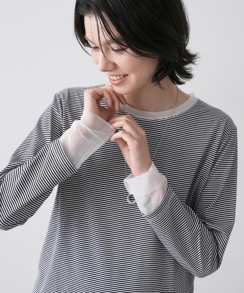 Dessin(デッサン)の「【洗える】シアーチュールポイントカットソー(Tシャツ/カットソー・レディース・ネイビー系2/ホワイト系/ライトグレー系2・02/01)」の1枚目の写真