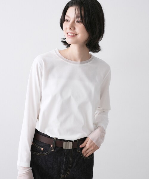 Dessin(デッサン)の「【洗える】シアーチュールポイントカットソー(Tシャツ/カットソー・レディース・ネイビー系2/ホワイト系/ライトグレー系2・02/01)」の4枚目の写真