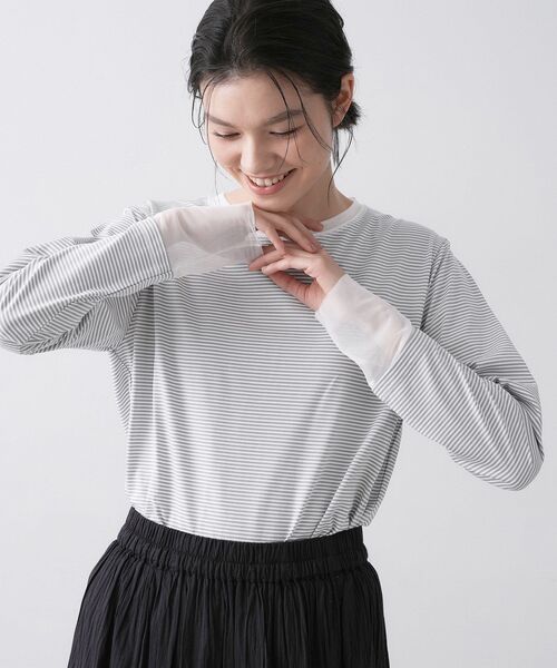 Dessin(デッサン)の「【洗える】シアーチュールポイントカットソー(Tシャツ/カットソー・レディース・ネイビー系2/ホワイト系/ライトグレー系2・02/01)」の8枚目の写真