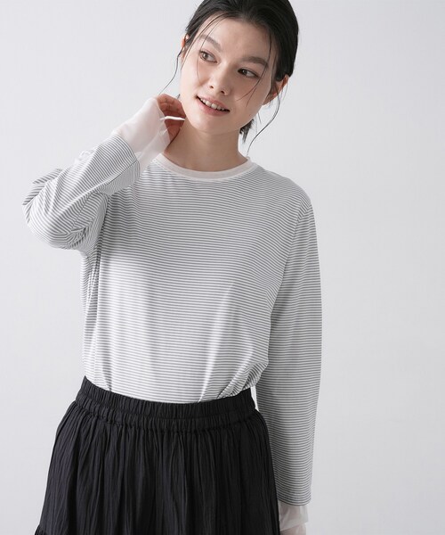 Dessin(デッサン)の「【洗える】シアーチュールポイントカットソー(Tシャツ/カットソー・レディース・ネイビー系2/ホワイト系/ライトグレー系2・02/01)」の9枚目の写真
