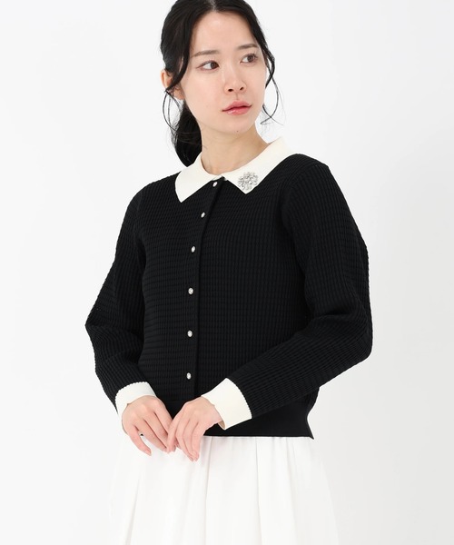 STRAWBERRY-FIELDS（ストロベリーフィールズ）の「ポーツポリー_ビジュー刺繍衿付ニットカーディガン（ニット/セーター・レディース・ブラック/オフホワイト・2）」の5枚目の写真