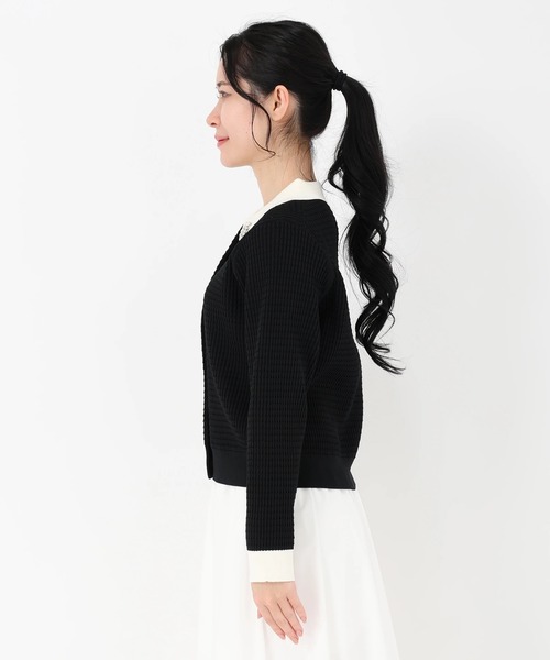 STRAWBERRY-FIELDS（ストロベリーフィールズ）の「ポーツポリー_ビジュー刺繍衿付ニットカーディガン（ニット/セーター・レディース・ブラック/オフホワイト・2）」の6枚目の写真