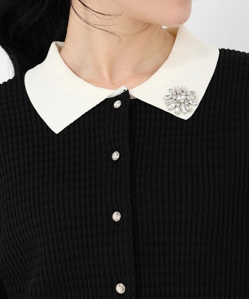 STRAWBERRY-FIELDS（ストロベリーフィールズ）の「ポーツポリー_ビジュー刺繍衿付ニットカーディガン（ニット/セーター・レディース・ブラック/オフホワイト・2）」の8枚目の写真