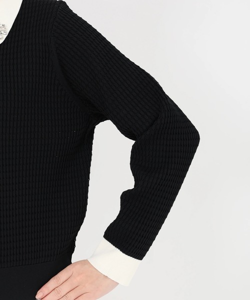 STRAWBERRY-FIELDS（ストロベリーフィールズ）の「ポーツポリー_ビジュー刺繍衿付ニットカーディガン（ニット/セーター・レディース・ブラック/オフホワイト・2）」の10枚目の写真