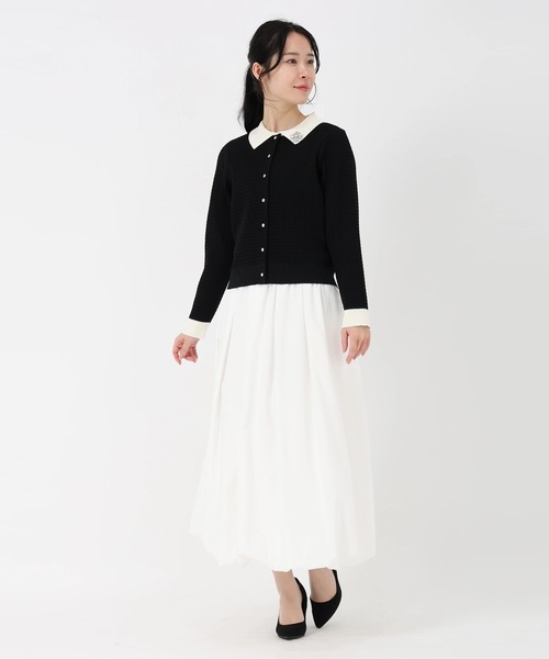 STRAWBERRY-FIELDS（ストロベリーフィールズ）の「ポーツポリー_ビジュー刺繍衿付ニットカーディガン（ニット/セーター・レディース・ブラック/オフホワイト・2）」の12枚目の写真