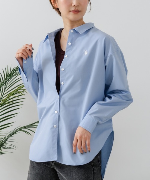 U.S. POLO ASSN.（ユーエスポロアッスン）の「【U.S. POLO ASSN./ユーエスポロアッスン】【気になるお尻を自然にカバー】ブロードシャツ やや長め丈 着痩せ効果（シャツ/ブラウス・レディース・ネイビー/ピンク/ブルー/サックスブルー・LARGE/MEDIUM）」の3枚目の写真