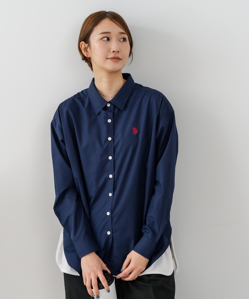 U.S. POLO ASSN.（ユーエスポロアッスン）の「【U.S. POLO ASSN./ユーエスポロアッスン】【気になるお尻を自然にカバー】ブロードシャツ やや長め丈 着痩せ効果（シャツ/ブラウス・レディース・ネイビー/ピンク/ブルー/サックスブルー・LARGE/MEDIUM）」の17枚目の写真