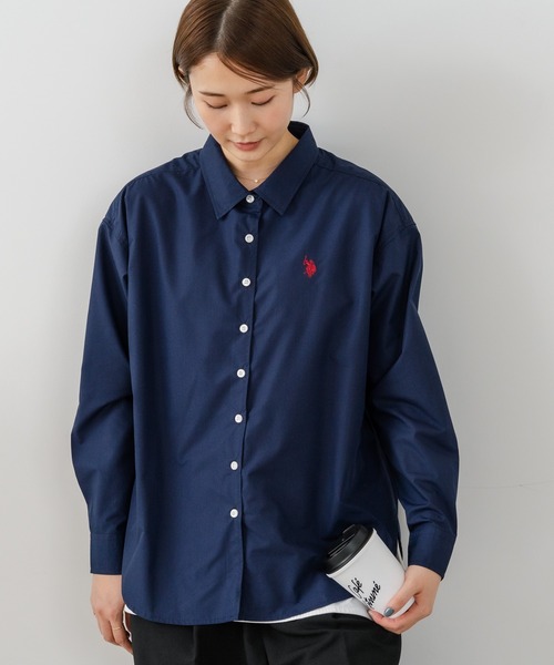 U.S. POLO ASSN.（ユーエスポロアッスン）の「【U.S. POLO ASSN./ユーエスポロアッスン】【気になるお尻を自然にカバー】ブロードシャツ やや長め丈 着痩せ効果（シャツ/ブラウス・レディース・ネイビー/ピンク/ブルー/サックスブルー・LARGE/MEDIUM）」の11枚目の写真