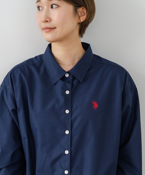 U.S. POLO ASSN.（ユーエスポロアッスン）の「【U.S. POLO ASSN./ユーエスポロアッスン】【気になるお尻を自然にカバー】ブロードシャツ やや長め丈 着痩せ効果（シャツ/ブラウス・レディース・ネイビー/ピンク/ブルー/サックスブルー・LARGE/MEDIUM）」の12枚目の写真