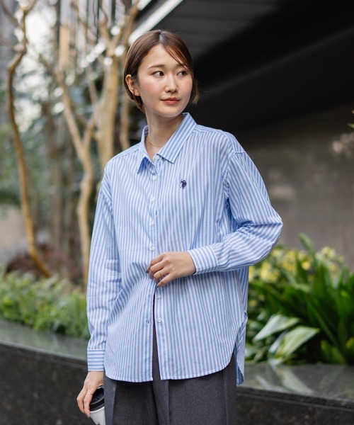 U.S. POLO ASSN.（ユーエスポロアッスン）の「【U.S. POLO ASSN./ユーエスポロアッスン】【気になるお尻を自然にカバー】ブロードシャツ やや長め丈 着痩せ効果（シャツ/ブラウス・レディース・ネイビー/ピンク/ブルー/サックスブルー・LARGE/MEDIUM）」の6枚目の写真