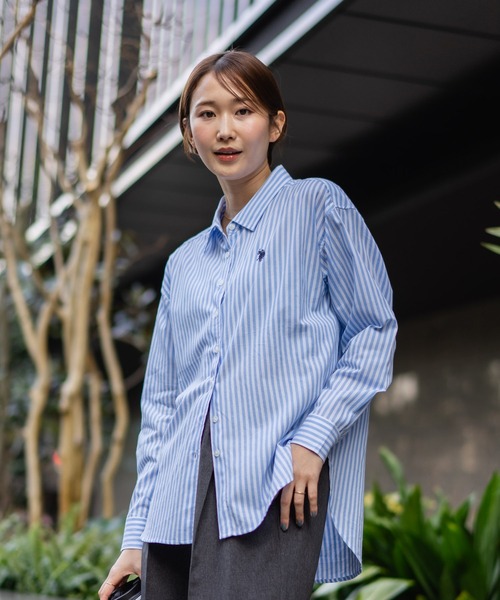 U.S. POLO ASSN.（ユーエスポロアッスン）の「【U.S. POLO ASSN./ユーエスポロアッスン】【気になるお尻を自然にカバー】ブロードシャツ やや長め丈 着痩せ効果（シャツ/ブラウス・レディース・ネイビー/ピンク/ブルー/サックスブルー・LARGE/MEDIUM）」の7枚目の写真