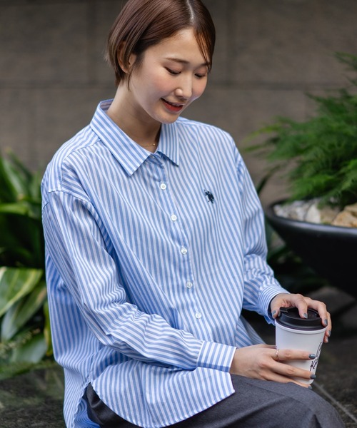 U.S. POLO ASSN.（ユーエスポロアッスン）の「【U.S. POLO ASSN./ユーエスポロアッスン】【気になるお尻を自然にカバー】ブロードシャツ やや長め丈 着痩せ効果（シャツ/ブラウス・レディース・ネイビー/ピンク/ブルー/サックスブルー・LARGE/MEDIUM）」の8枚目の写真