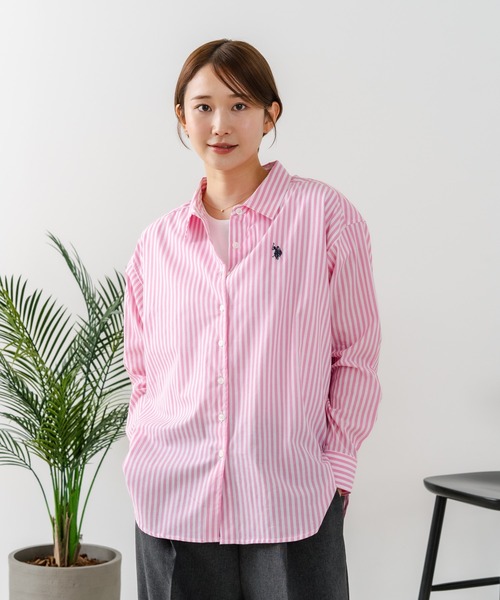 U.S. POLO ASSN.（ユーエスポロアッスン）の「【U.S. POLO ASSN./ユーエスポロアッスン】【気になるお尻を自然にカバー】ブロードシャツ やや長め丈 着痩せ効果（シャツ/ブラウス・レディース・ネイビー/ピンク/ブルー/サックスブルー・LARGE/MEDIUM）」の18枚目の写真