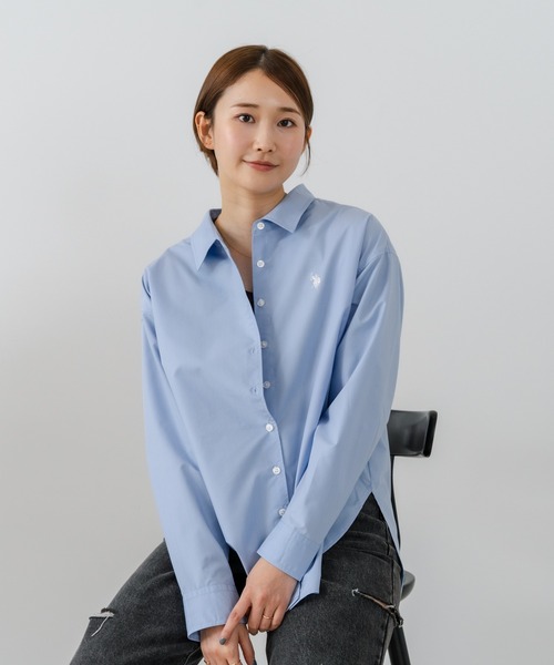 U.S. POLO ASSN.（ユーエスポロアッスン）の「【U.S. POLO ASSN./ユーエスポロアッスン】【気になるお尻を自然にカバー】ブロードシャツ やや長め丈 着痩せ効果（シャツ/ブラウス・レディース・ネイビー/ピンク/ブルー/サックスブルー・LARGE/MEDIUM）」の22枚目の写真