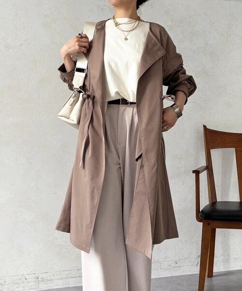 un dix cors（アンディコール）の「ノーカラードロストコート（その他アウター・レディース・カーキ/モカ/ネイビー・FREE）」の4枚目の写真