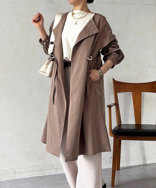 un dix cors（アンディコール）の「ノーカラードロストコート（その他アウター・レディース・カーキ/モカ/ネイビー・FREE）」の5枚目の写真