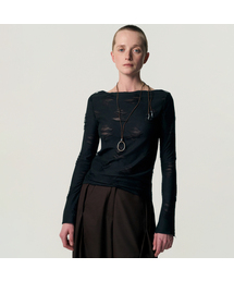 Distressed Cowl Neck T-shirt_BLACK