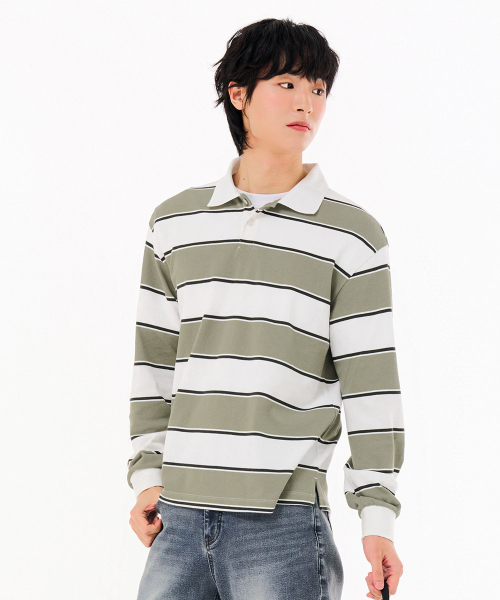 CHASECULT（チェイスカルト）の「メンズストライプカラーTシャツ-FARK5115B0V（ポロシャツ・メンズ・カーキ・95/100/105）」の3枚目の写真