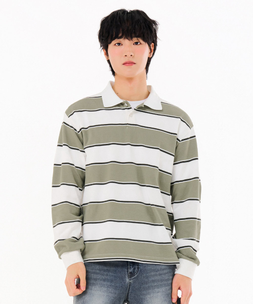 CHASECULT（チェイスカルト）の「メンズストライプカラーTシャツ-FARK5115B0V（ポロシャツ・メンズ・カーキ・95/100/105）」の4枚目の写真