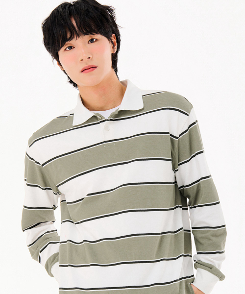 CHASECULT（チェイスカルト）の「メンズストライプカラーTシャツ-FARK5115B0V（ポロシャツ・メンズ・カーキ・95/100/105）」の5枚目の写真