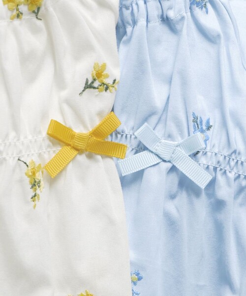 BRANSHES（ブランシェス）の「【おそろい】花刺しゅうトップス＆ブルマセット（その他ベビー用品・キッズ・オフホワイト/ブルー・70/80）」の5枚目の写真