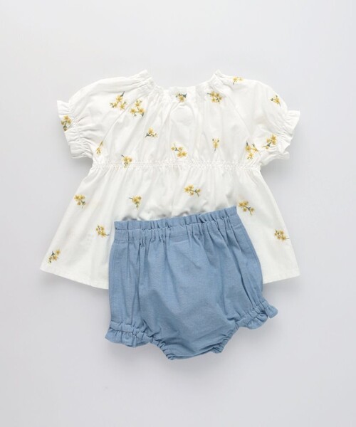 BRANSHES（ブランシェス）の「【おそろい】花刺しゅうトップス＆ブルマセット（その他ベビー用品・キッズ・オフホワイト/ブルー・70/80）」の12枚目の写真