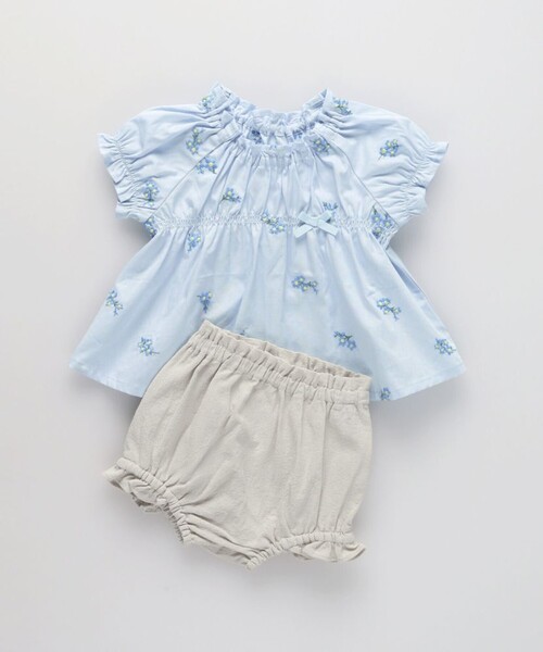 BRANSHES（ブランシェス）の「【おそろい】花刺しゅうトップス＆ブルマセット（その他ベビー用品・キッズ・オフホワイト/ブルー・70/80）」の13枚目の写真