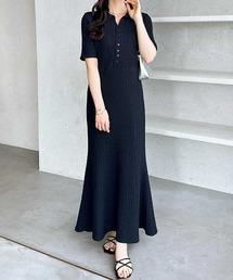 GeeRA（ジーラ）の「全骨格細見え!表面感素材ポロ襟マーメイドワンピース（ワンピース）」