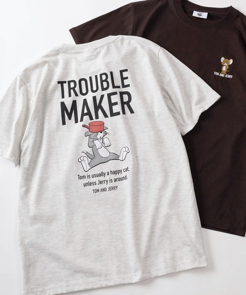 Tom&Jerry(トムアンドジェリー)の「【71】【TOM&JERRY/トムとジェリー】クイックドライ フロント&バックプリント クルーネックTシャツ/ワンポイント刺繍/ユニセックス/レディース/メンズ(S)(Tシャツ/カットソー・レディース・ライトグリーン/ブラック/グレー系/アッシュグレー/チャコールグレー/サックスブルー/ブラウン/ライトグレー系/ホワイト/イエロー/ブルー/ピンク・L/M)」の5枚目の写真