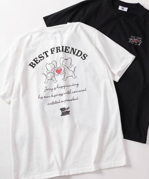 Tom&Jerry(トムアンドジェリー)の「【71】【TOM&JERRY/トムとジェリー】クイックドライ フロント&バックプリント クルーネックTシャツ/ワンポイント刺繍/ユニセックス/レディース/メンズ(S)(Tシャツ/カットソー・レディース・ライトグリーン/ブラック/グレー系/アッシュグレー/チャコールグレー/サックスブルー/ブラウン/ライトグレー系/ホワイト/イエロー/ブルー/ピンク・L/M)」の1枚目の写真