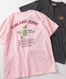 【71】【TOM&JERRY/トムとジェリー】クイックドライ フロント&バックプリント クルーネックTシャツ/ワンポイント刺繍/ユニセックス/レディース/メンズ(S)