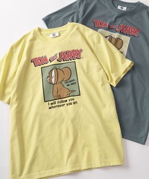 【71】【TOM&JERRY/トムとジェリー】クイックドライ フロント&バックプリント クルーネックTシャツ/ワンポイント刺繍/ユニセックス/レディース/メンズ(S)
