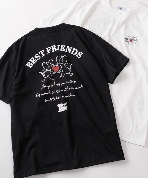 Tom&Jerry(トムアンドジェリー)の「【71】【TOM&JERRY/トムとジェリー】クイックドライ フロント&バックプリント クルーネックTシャツ/ワンポイント刺繍/ユニセックス/レディース/メンズ(S)(Tシャツ/カットソー・レディース・ライトグリーン/ブラック/グレー系/アッシュグレー/チャコールグレー/サックスブルー/ブラウン/ライトグレー系/ホワイト/イエロー/ブルー/ピンク・L/M)」の2枚目の写真
