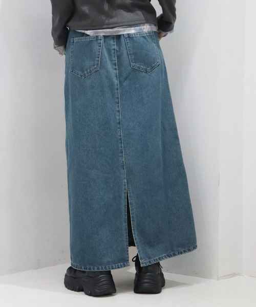 CECIL McBEE(セシルマクビー)の「9.5ozデニムフロントフリンジロングスカート(スカート・レディース・ブルー/サックスブルー/ブラック・LARGE/MEDIUM)」の19枚目の写真