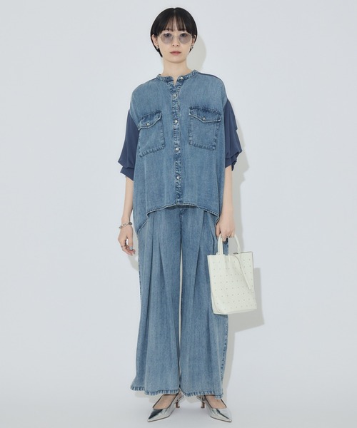 Paradise Picnic（パラダイスピクニック）の「33℃ テンセルデニム切替シャツ（シャツ/ブラウス・レディース・ブラック/ブルー・FREE）」の11枚目の写真