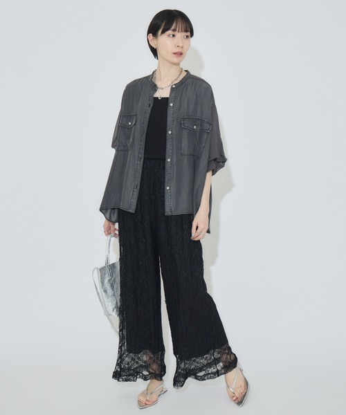 Paradise Picnic（パラダイスピクニック）の「33℃ テンセルデニム切替シャツ（シャツ/ブラウス・レディース・ブラック/ブルー・FREE）」の4枚目の写真