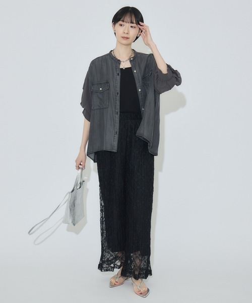 Paradise Picnic（パラダイスピクニック）の「33℃ テンセルデニム切替シャツ（シャツ/ブラウス・レディース・ブラック/ブルー・FREE）」の5枚目の写真