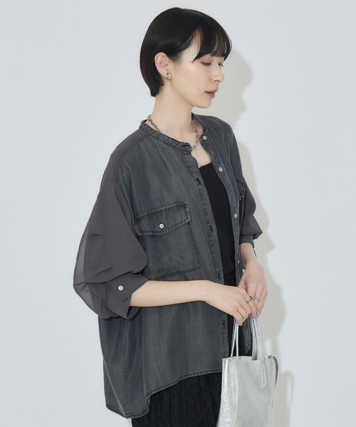 Paradise Picnic（パラダイスピクニック）の「33℃ テンセルデニム切替シャツ（シャツ/ブラウス・レディース・ブラック/ブルー・FREE）」の9枚目の写真