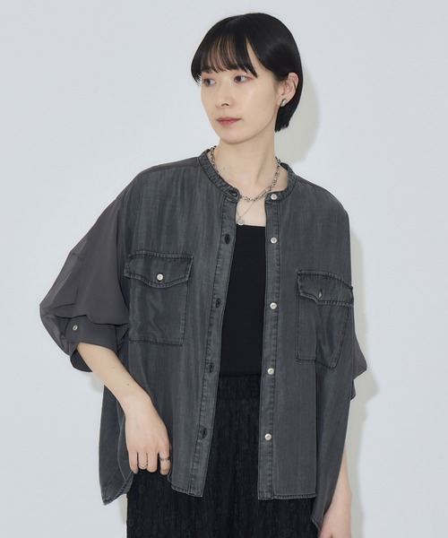 Paradise Picnic（パラダイスピクニック）の「33℃ テンセルデニム切替シャツ（シャツ/ブラウス・レディース・ブラック/ブルー・FREE）」の8枚目の写真