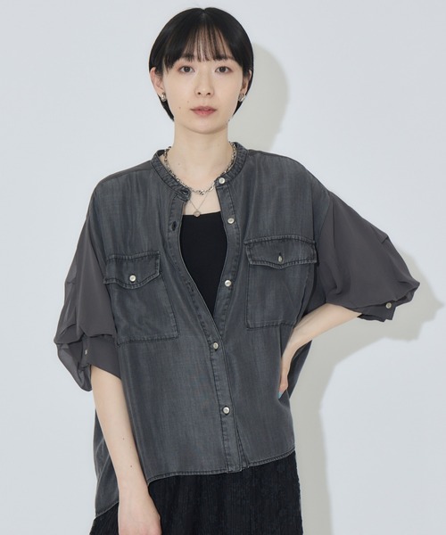 Paradise Picnic（パラダイスピクニック）の「33℃ テンセルデニム切替シャツ（シャツ/ブラウス・レディース・ブラック/ブルー・FREE）」の7枚目の写真