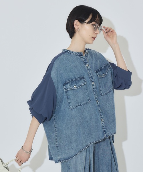 Paradise Picnic（パラダイスピクニック）の「33℃ テンセルデニム切替シャツ（シャツ/ブラウス・レディース・ブラック/ブルー・FREE）」の16枚目の写真