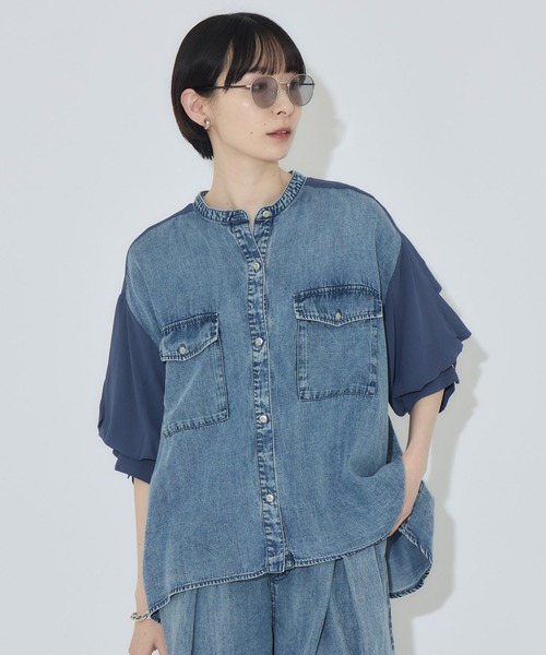 Paradise Picnic（パラダイスピクニック）の「33℃ テンセルデニム切替シャツ（シャツ/ブラウス・レディース・ブラック/ブルー・FREE）」の15枚目の写真