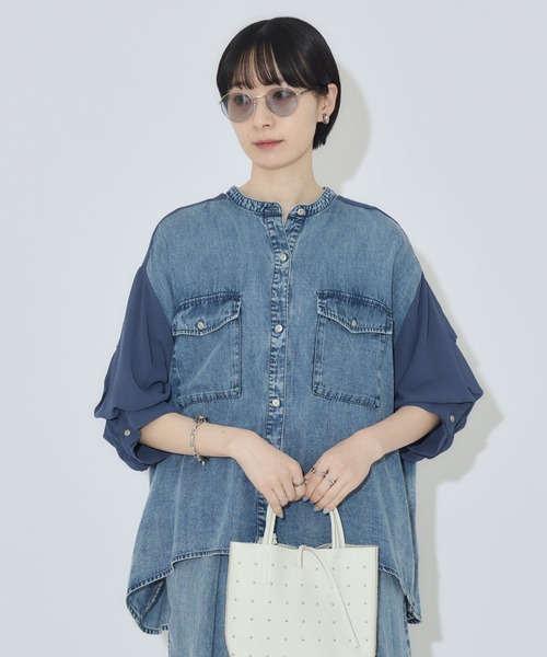 Paradise Picnic（パラダイスピクニック）の「33℃ テンセルデニム切替シャツ（シャツ/ブラウス・レディース・ブラック/ブルー・FREE）」の17枚目の写真