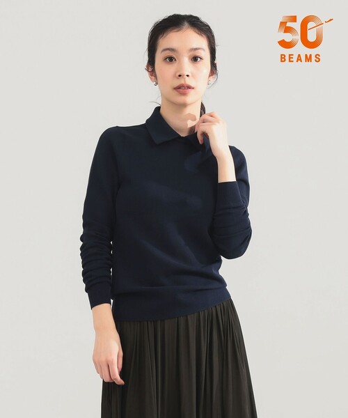 Demi-Luxe BEAMS（デミルクス ビームス）の「AK+1 / ポロカラー プルオーバー（ニット/セーター・レディース・グレー/ネイビー・ONE SIZE）」の2枚目の写真